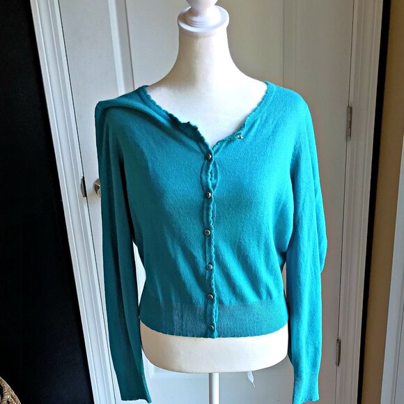 NEW! BRLLIANT BLUE CARDIGAN SWEATER By ELLE - Picture 1 of 4